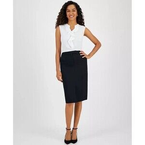 Kasper Women's Petite Zip-Front Pencil Skirt Pockets Formal Casual Chic Black 4P